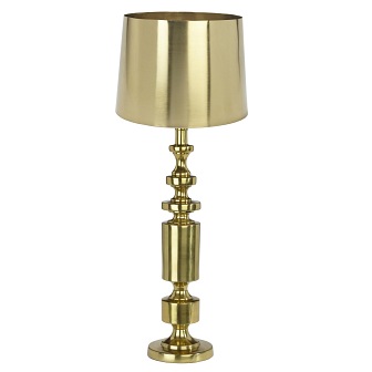 Duża złota lampa stołowa Art Deco z abażurem